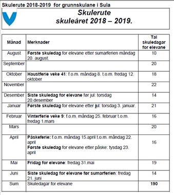 Endra Skulerute 2018-2019